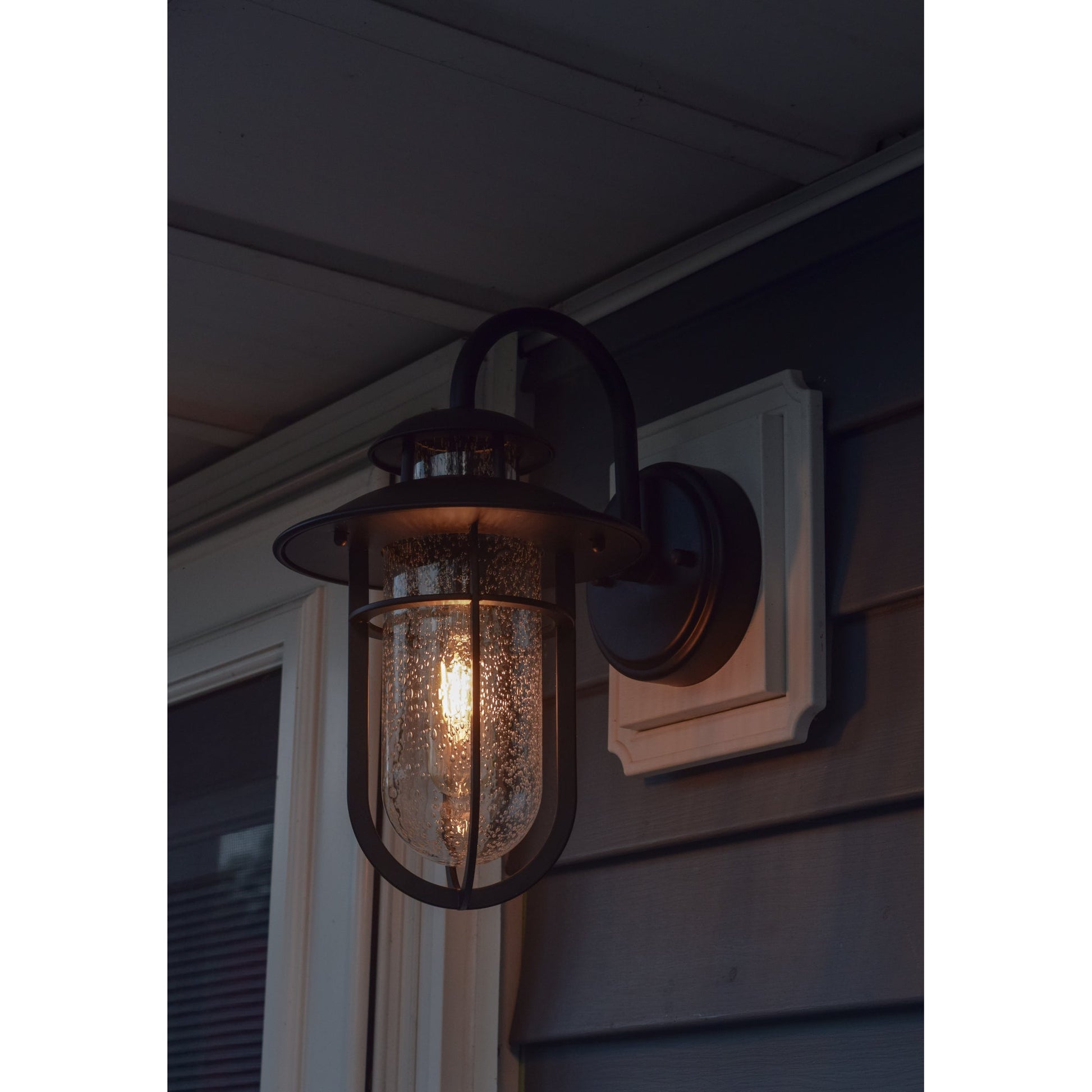 Vaxcel Bar Harbor 8" 1-Light Noble Bronze Coastal Outdoor Wall Lantern With Clear Seeded Glass Shade