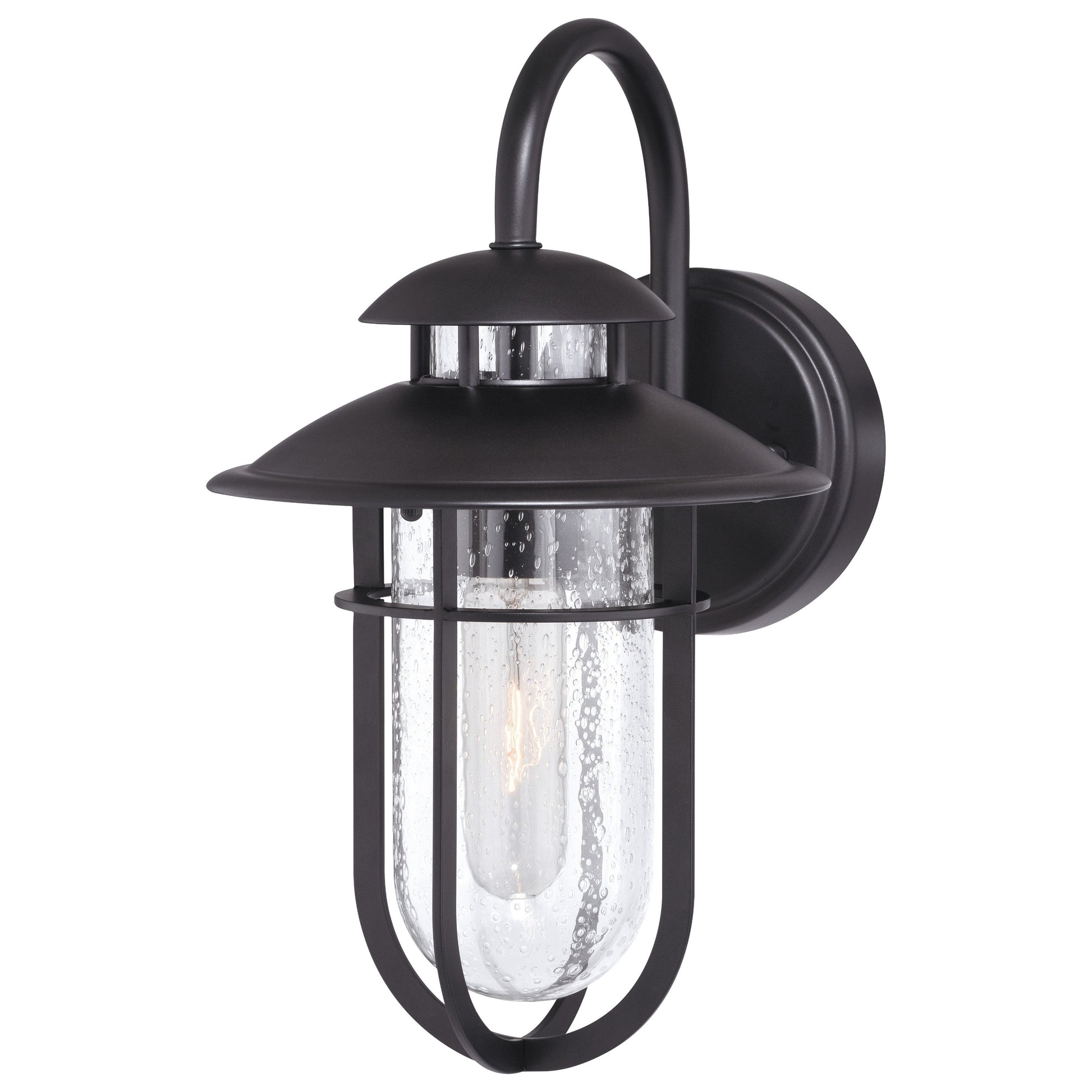 Vaxcel Bar Harbor 8" 1-Light Noble Bronze Coastal Outdoor Wall Lantern With Clear Seeded Glass Shade