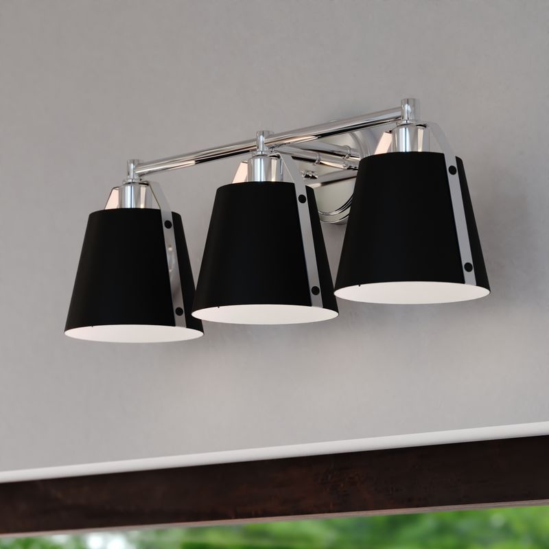 Vaxcel Barrington 24.25-in. 3 Light Vanity Matte Black and Chrome