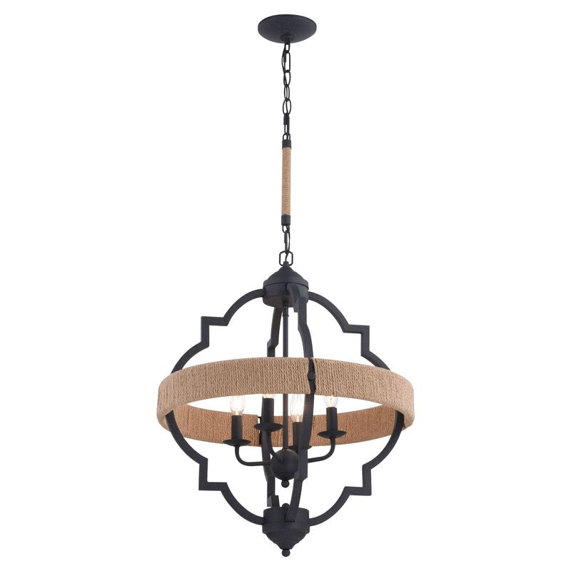 Vaxcel Beaumont 20 in. W 4 Light Pendant Textured Gray with Natural Rope