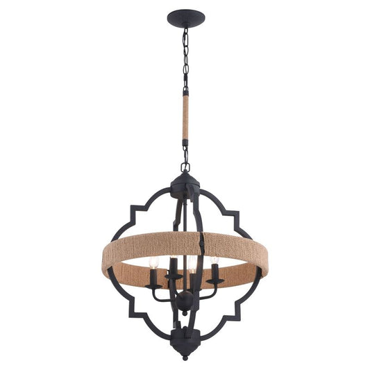Vaxcel Beaumont 20 in. W 4 Light Pendant Textured Gray with Natural Rope