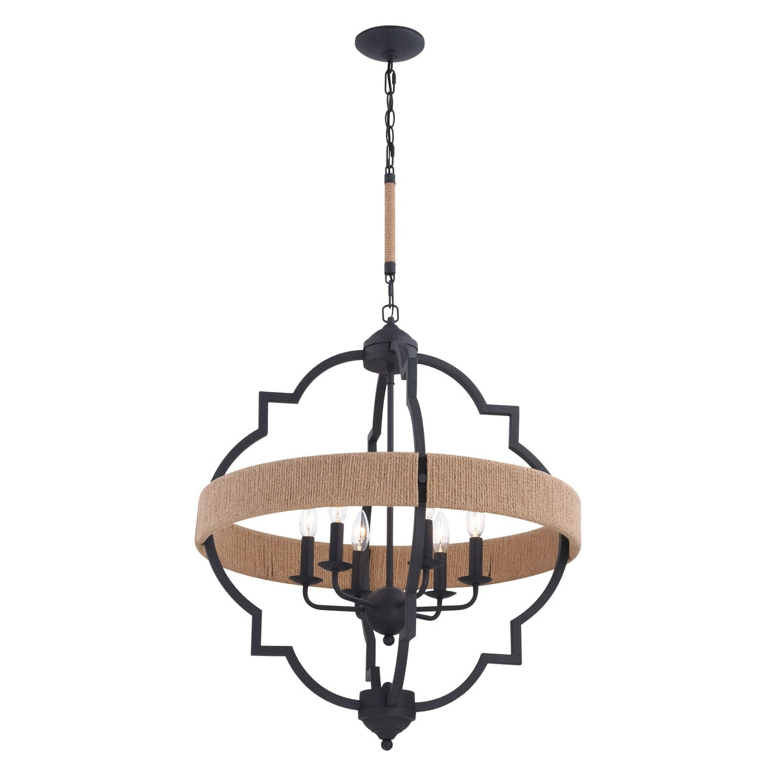 Vaxcel Beaumont 25 in. W 6 Light Pendant Textured Gray with Natural Rope