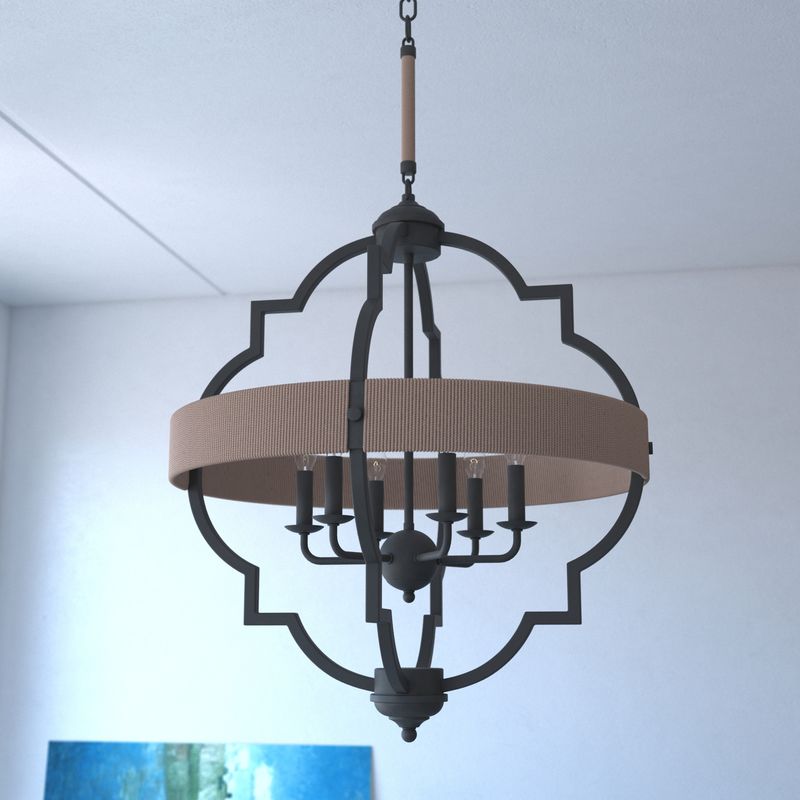 Vaxcel Beaumont 25 in. W 6 Light Pendant Textured Gray with Natural Rope