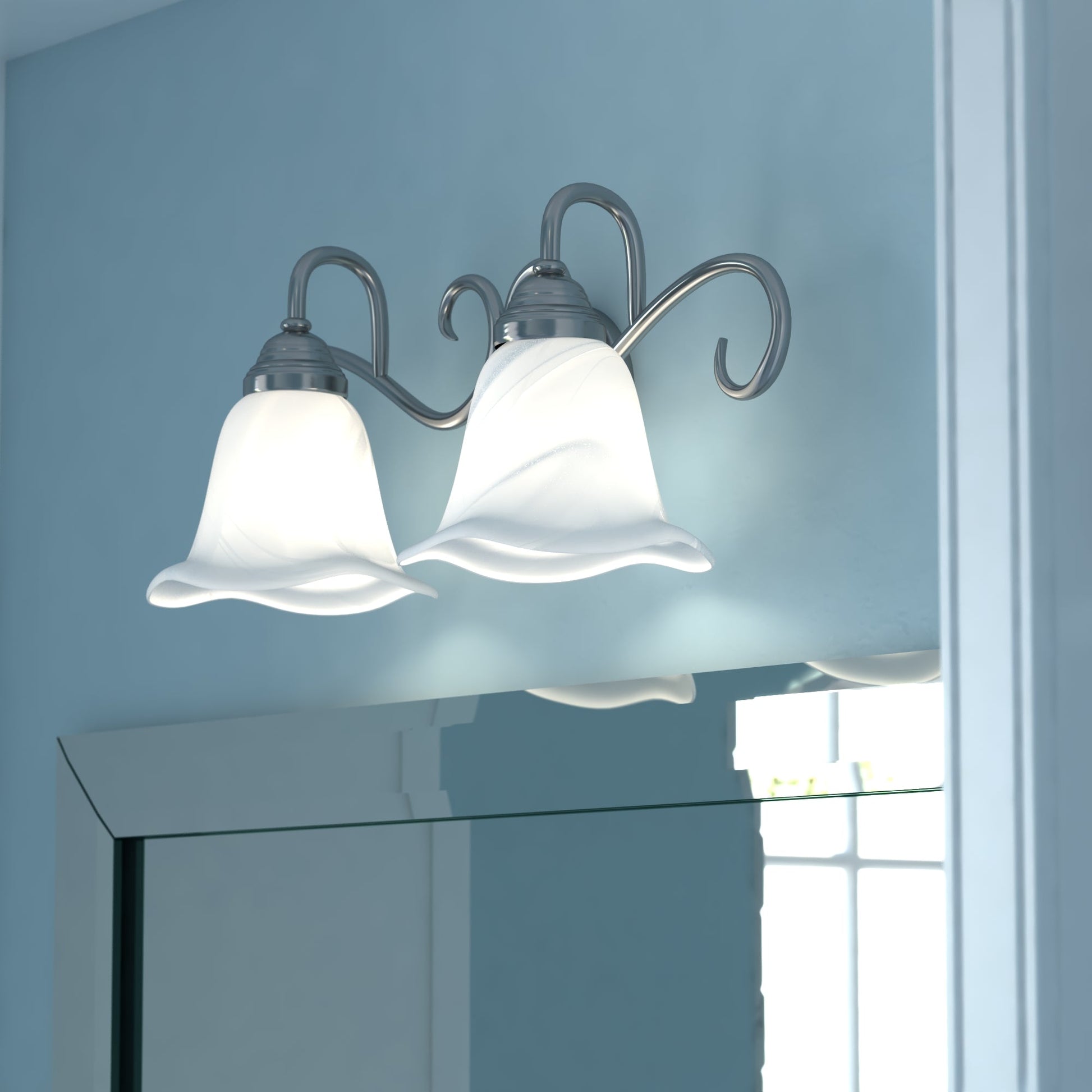 Vaxcel Bella 20" 2-Light Brushed Nickel Bathroom Vanity Wall Sconce With White Alabaster Glass Shades