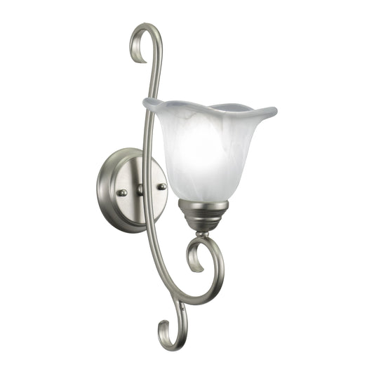 Vaxcel Bella 7" 1-Light Brushed Nickel Bathroom Wall Light With White Alabaster Glass Shade