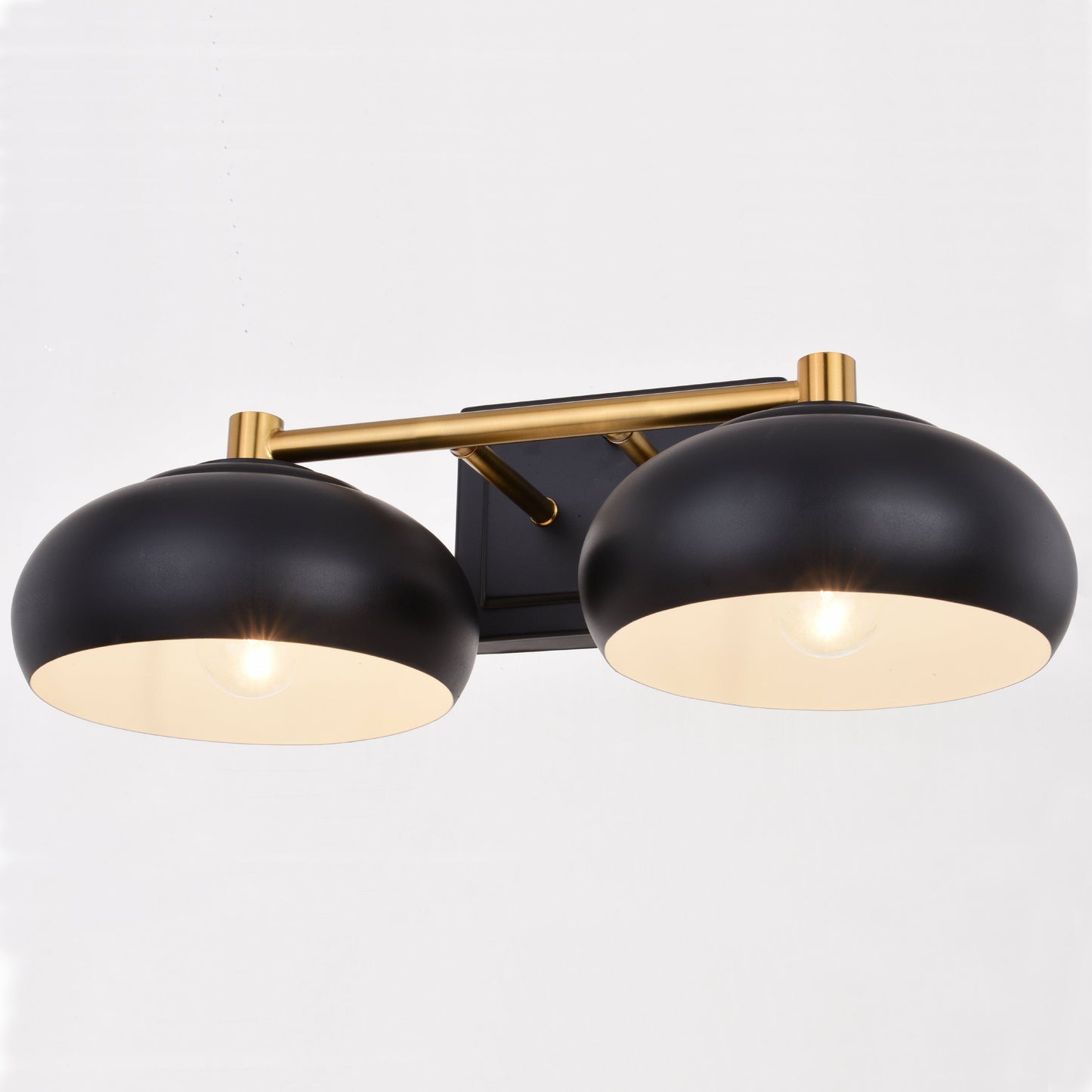 Vaxcel Belmont 19" 2-Light Black and Brass Mid-Century Modern Bathroom Vanity Wall Light With Black Metal Dome Shades