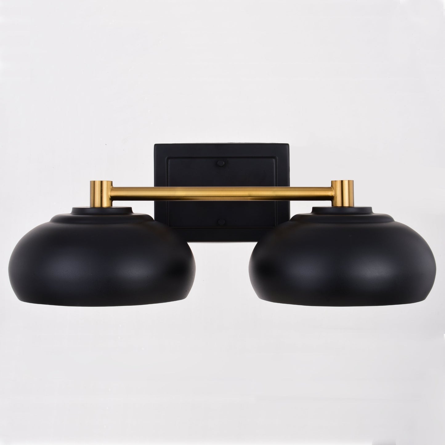 Vaxcel Belmont 19" 2-Light Black and Brass Mid-Century Modern Bathroom Vanity Wall Light With Black Metal Dome Shades