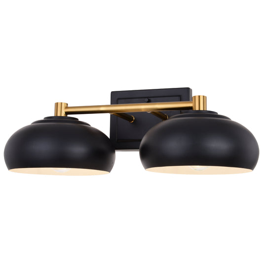 Vaxcel Belmont 19" 2-Light Black and Brass Mid-Century Modern Bathroom Vanity Wall Light With Black Metal Dome Shades