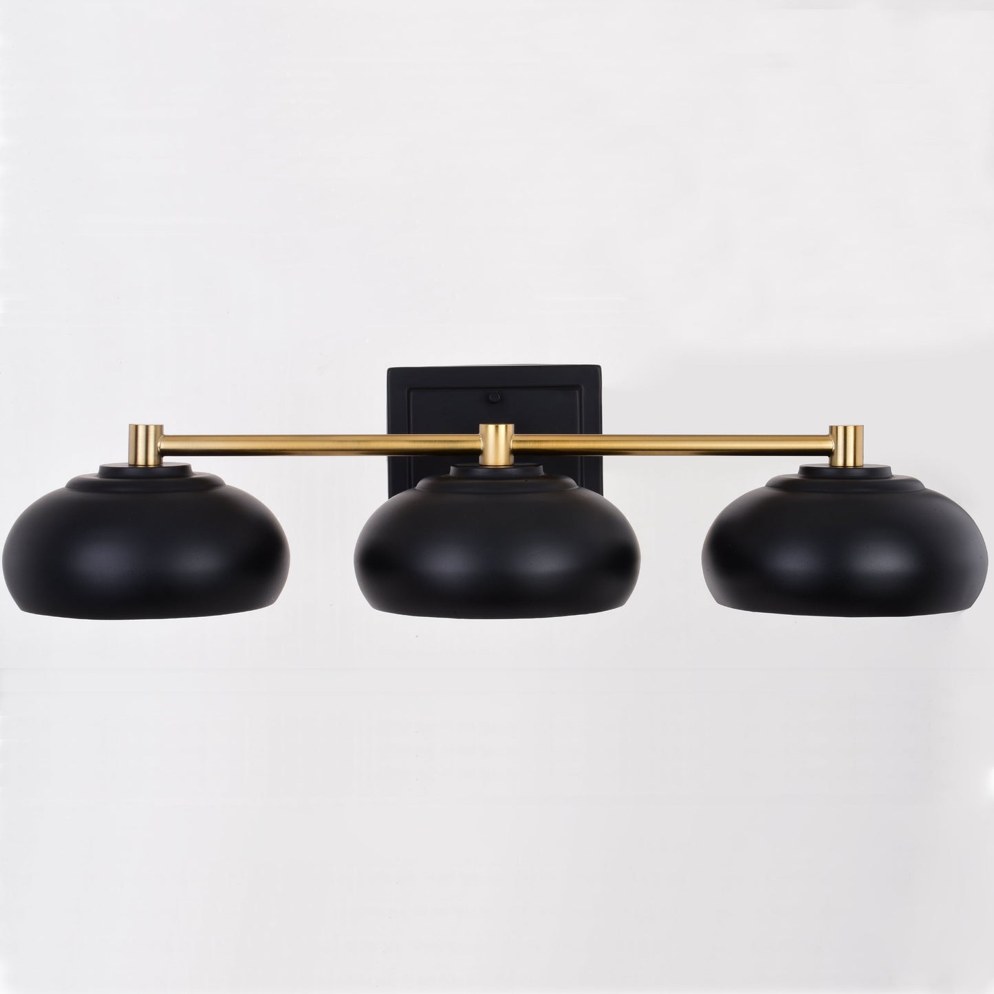 Vaxcel Belmont 28" 3-Light Black and Brass Mid-Century Modern Bathroom Vanity Wall Light With Black Metal Dome Shades