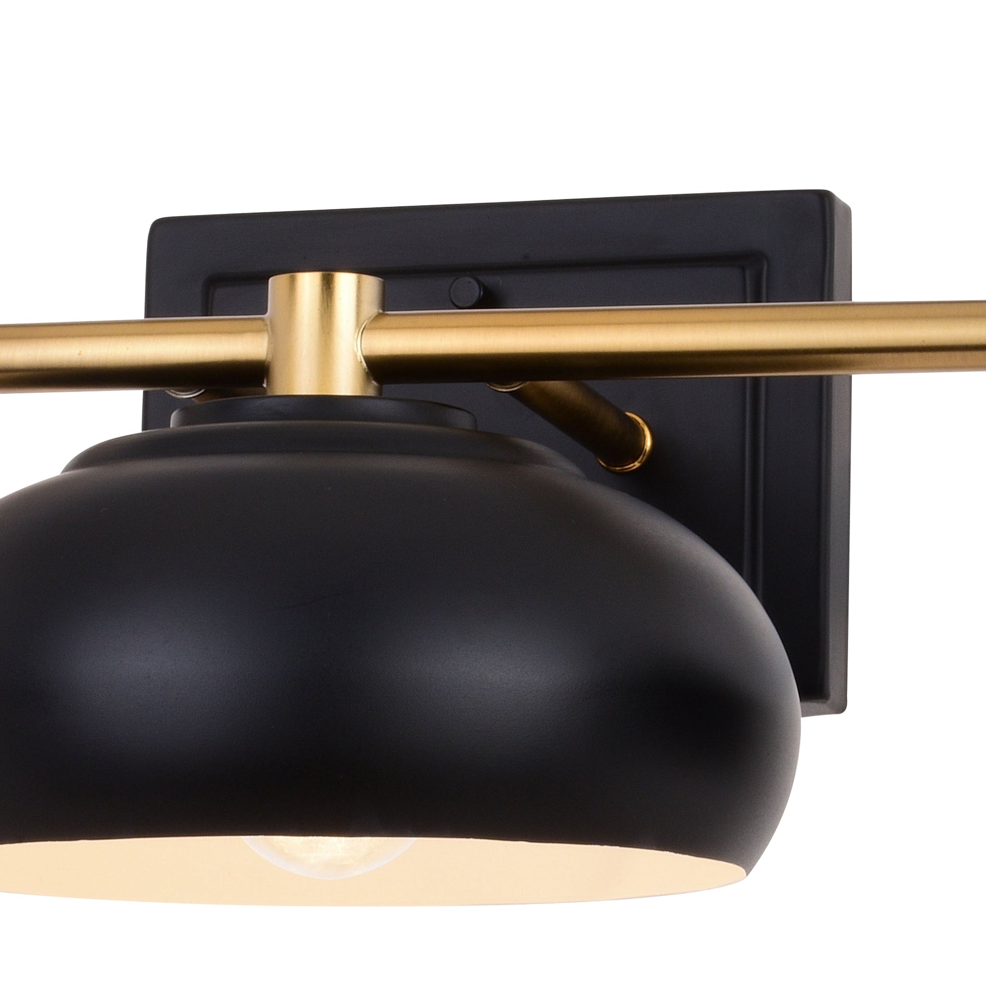 Vaxcel Belmont 28" 3-Light Black and Brass Mid-Century Modern Bathroom Vanity Wall Light With Black Metal Dome Shades