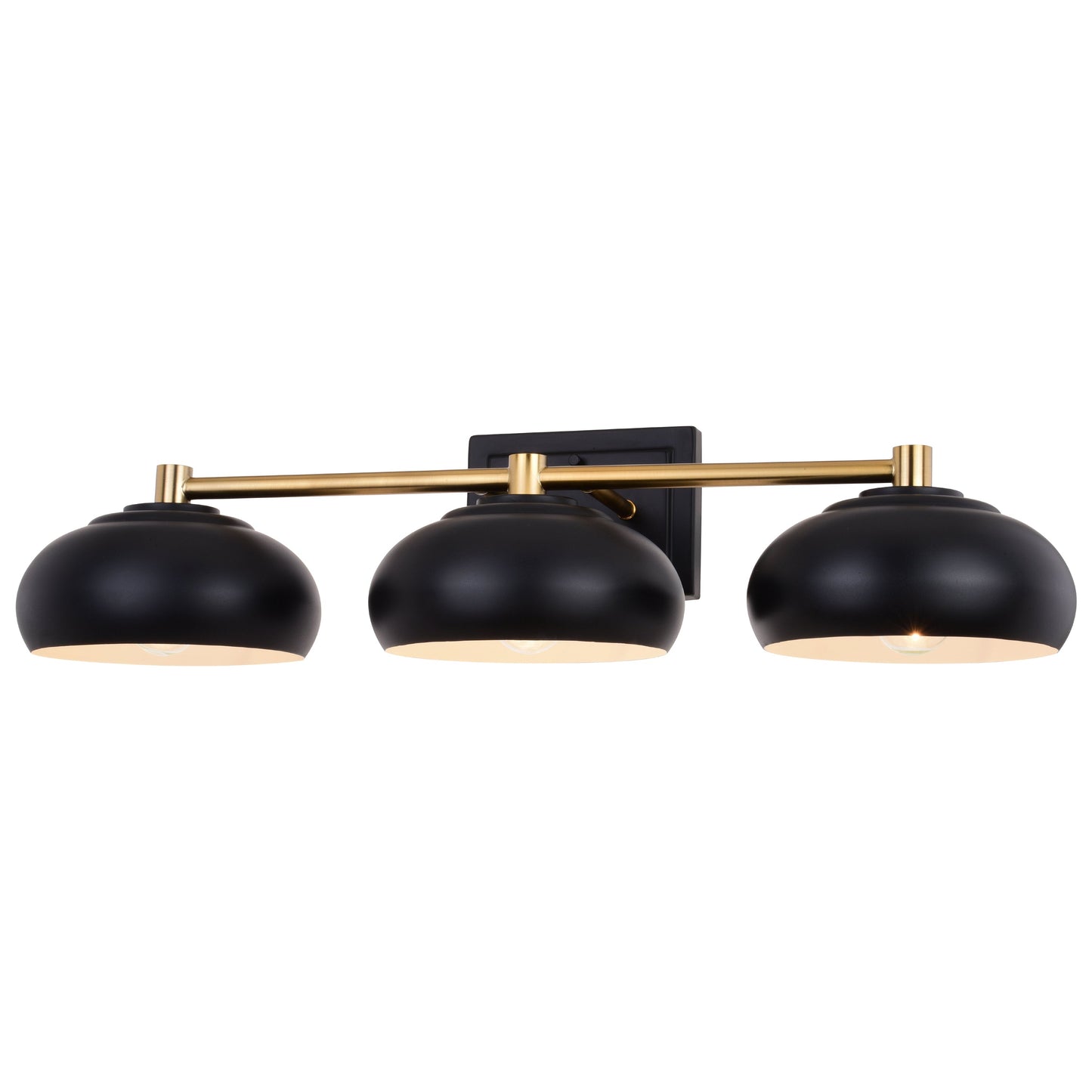 Vaxcel Belmont 28" 3-Light Black and Brass Mid-Century Modern Bathroom Vanity Wall Light With Black Metal Dome Shades