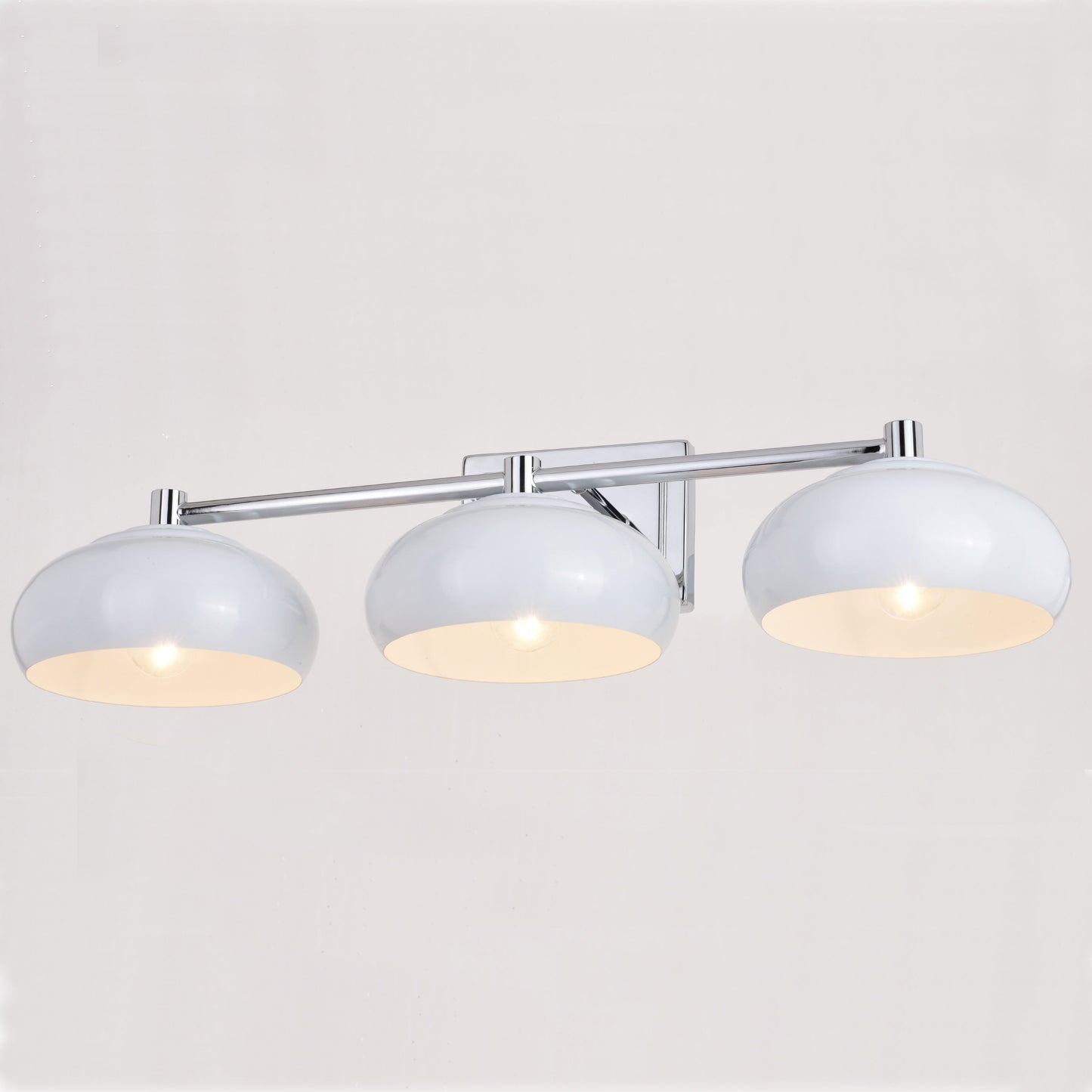 Vaxcel Belmont 28" 3-Light Chrome and White Mid-Century Modern Bathroom Vanity Wall Light With White Metal Dome Shades