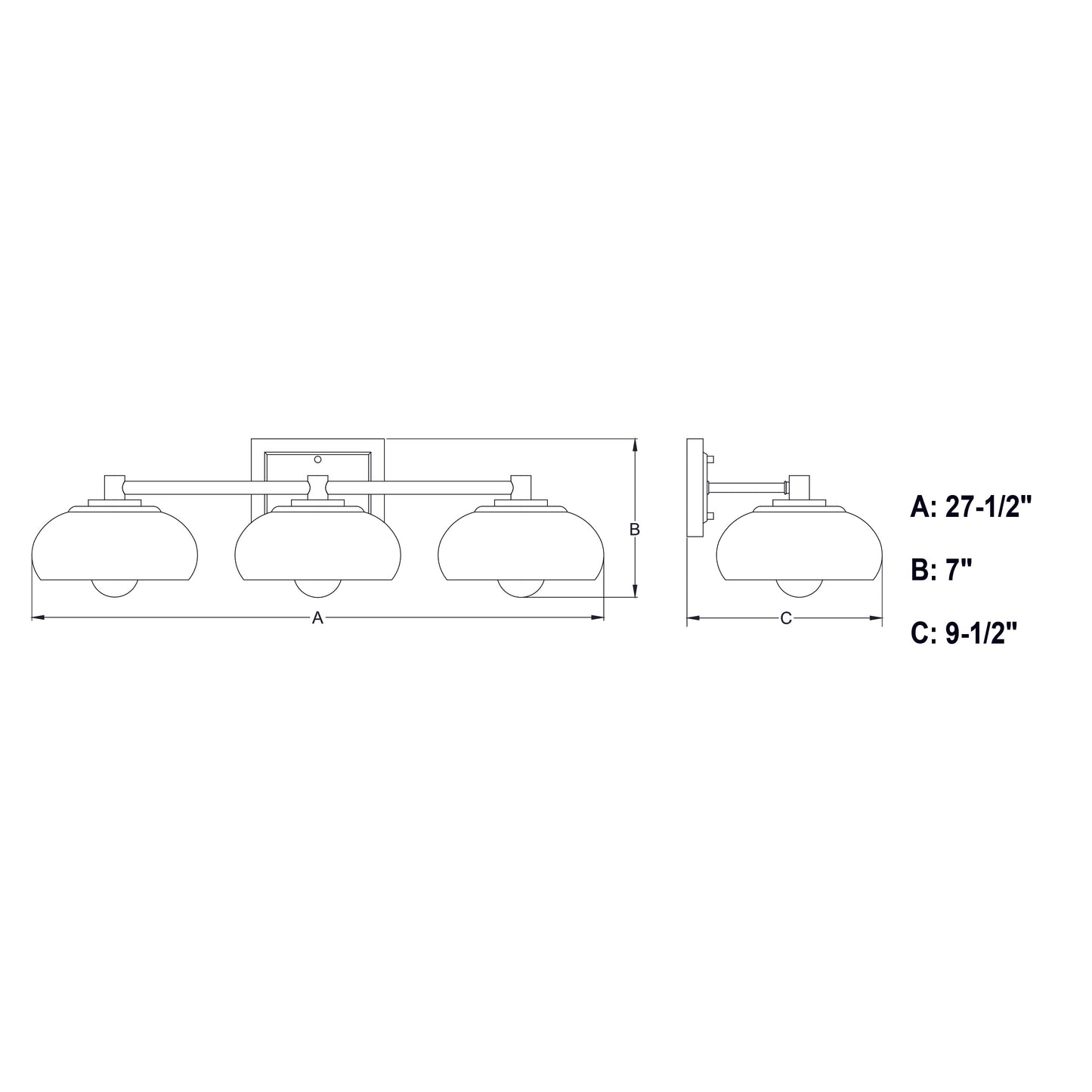 Vaxcel Belmont 28" 3-Light Chrome and White Mid-Century Modern Bathroom Vanity Wall Light With White Metal Dome Shades