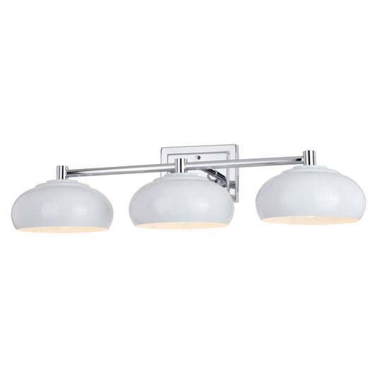 Vaxcel Belmont 28" 3-Light Chrome and White Mid-Century Modern Bathroom Vanity Wall Light With White Metal Dome Shades