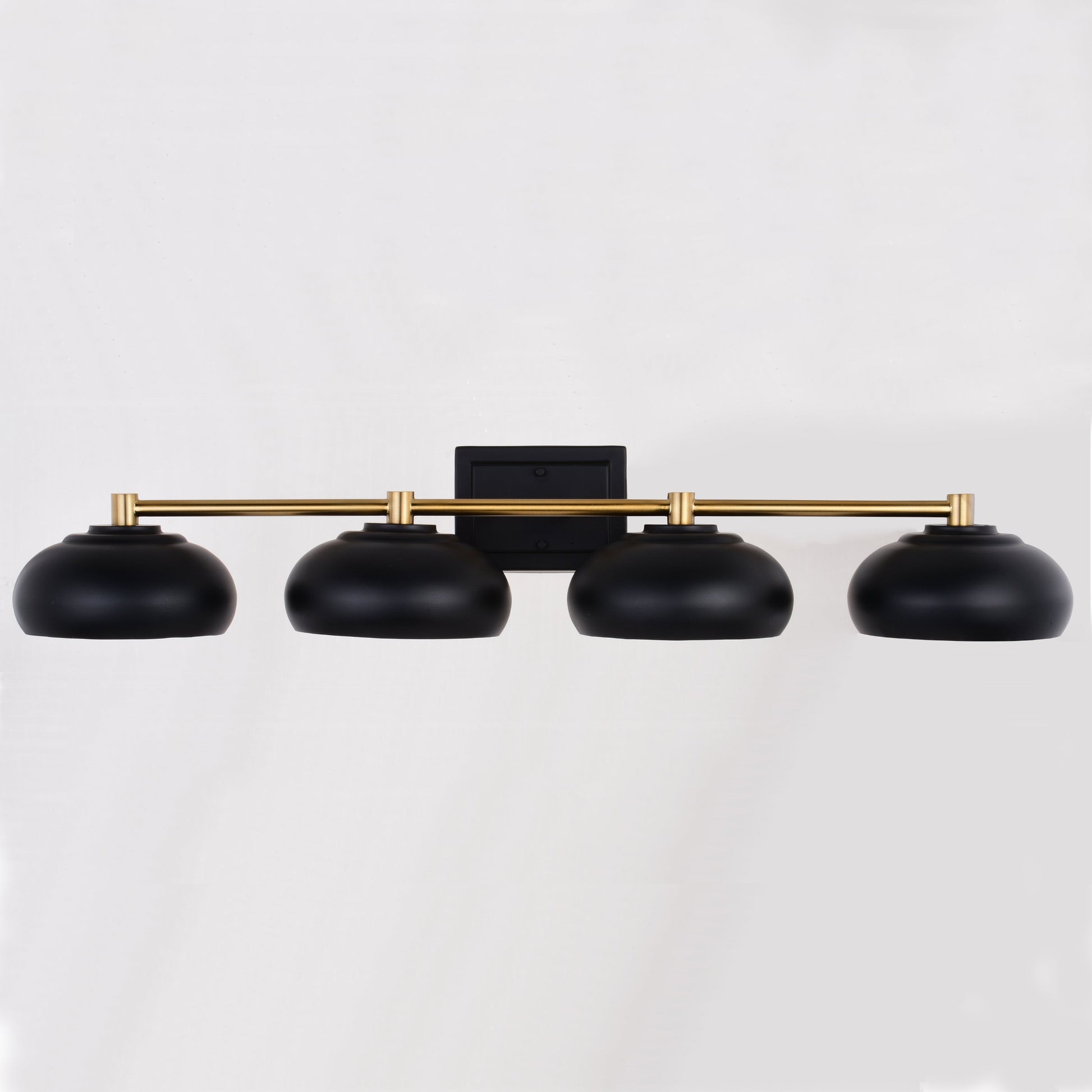 Vaxcel Belmont 38" 4-Light Black and Brass Mid-Century Modern Bathroom Vanity Wall Light With Black Metal Dome Shades