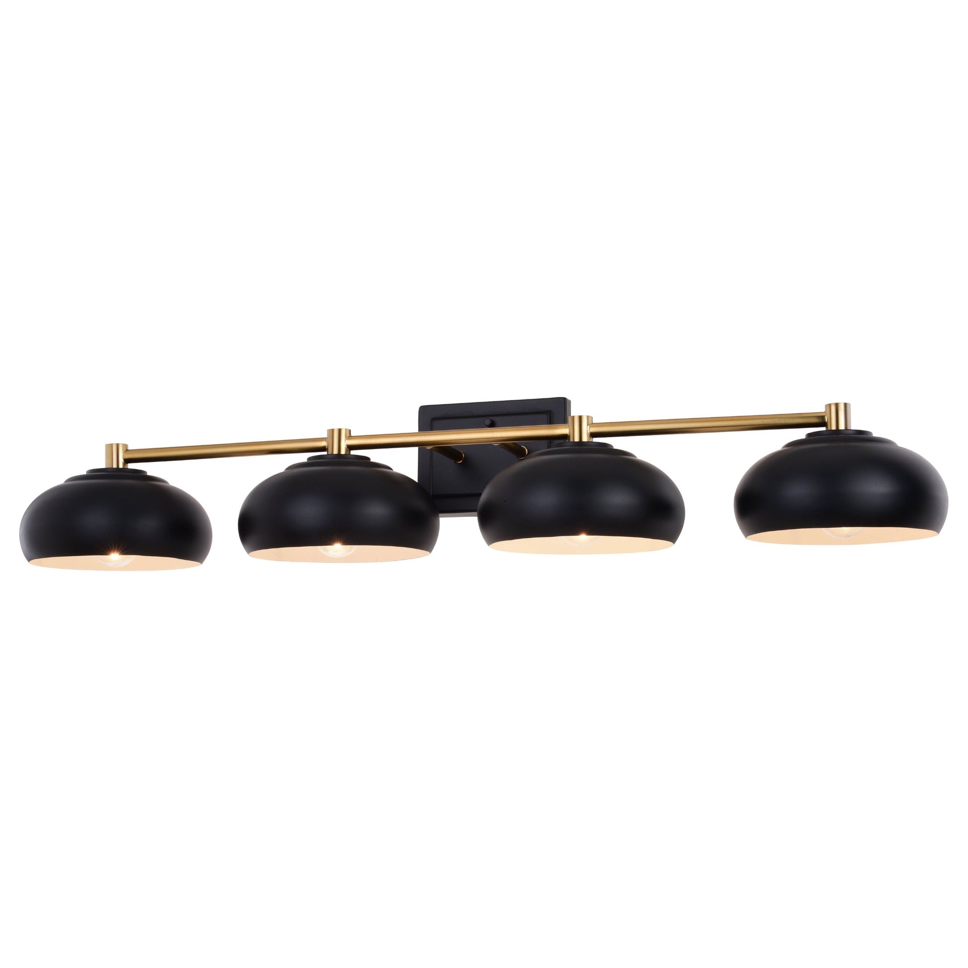 Vaxcel Belmont 38" 4-Light Black and Brass Mid-Century Modern Bathroom Vanity Wall Light With Black Metal Dome Shades