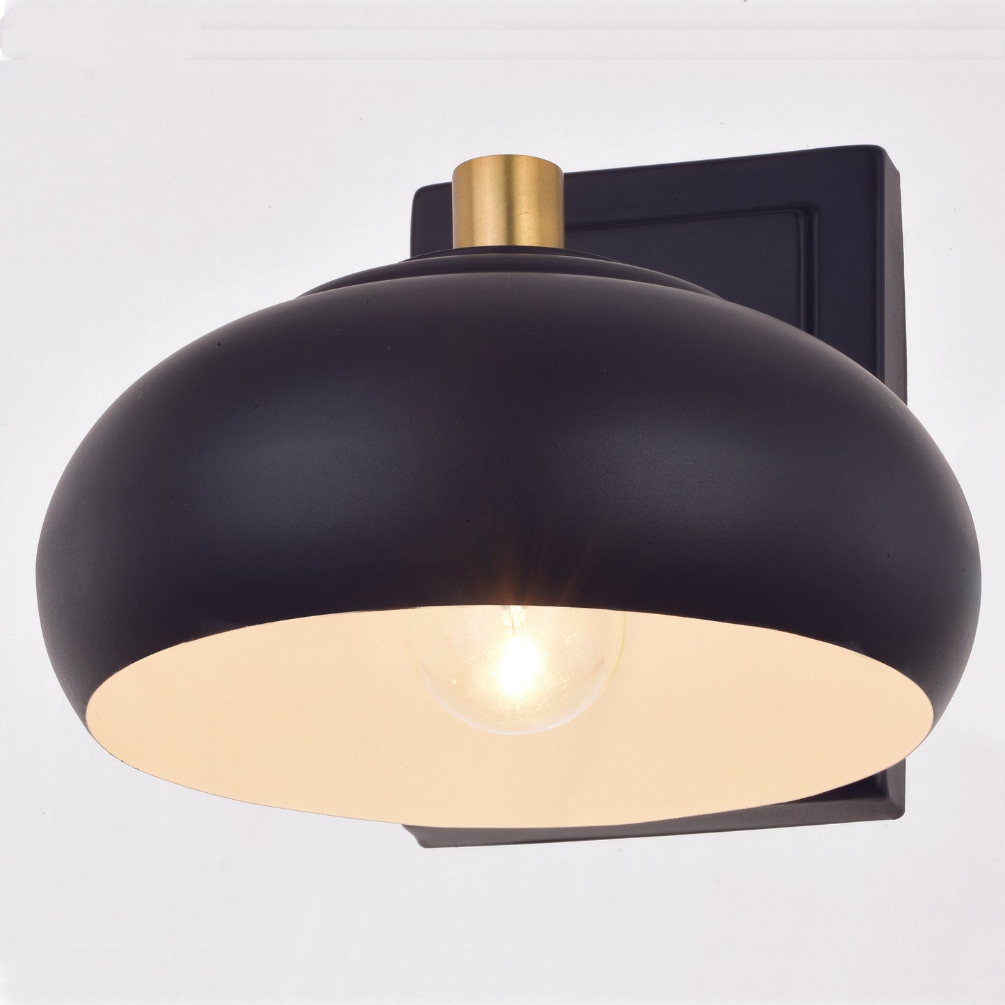 Vaxcel Belmont 8" 1-Light Black and Brass Mid-Century Modern Bathroom Wall Sconce With Black Metal Dome Shade