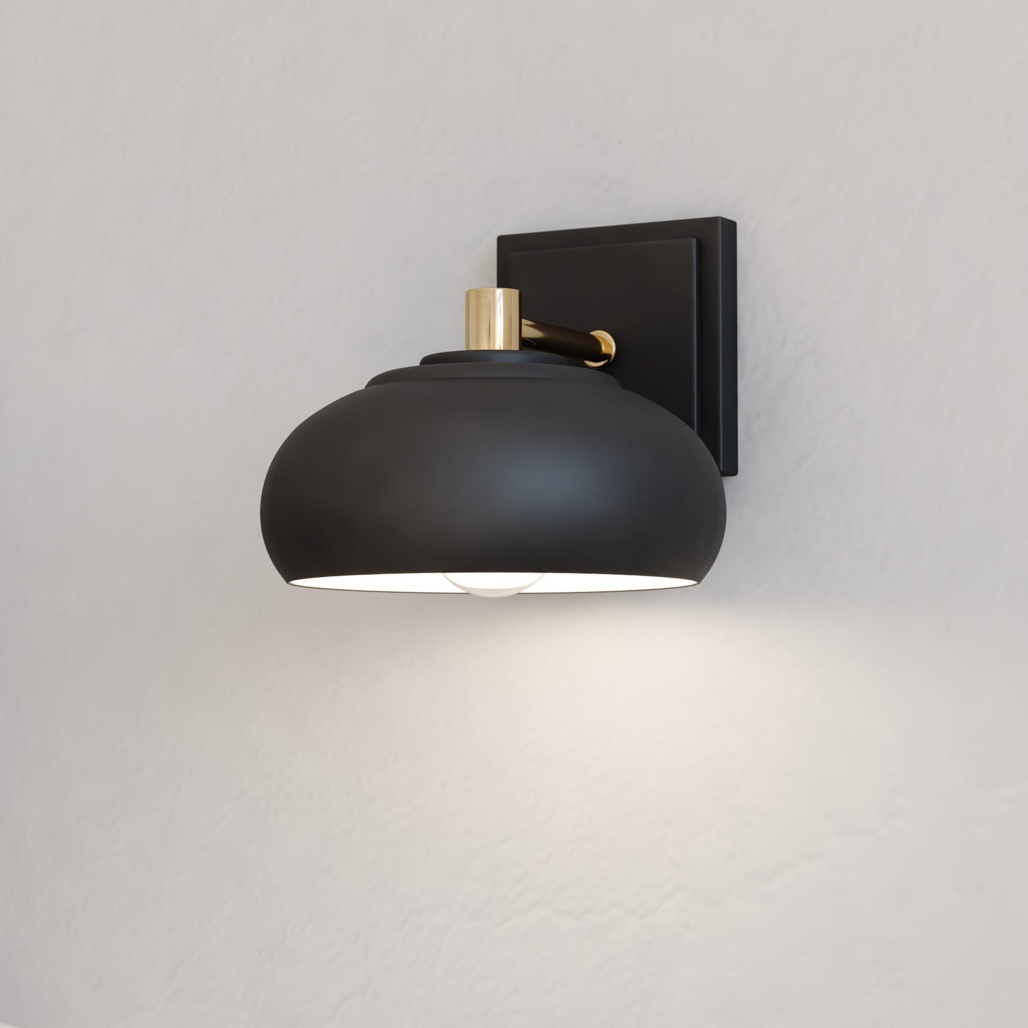 Vaxcel Belmont 8" 1-Light Black and Brass Mid-Century Modern Bathroom Wall Sconce With Black Metal Dome Shade