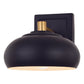 Vaxcel Belmont 8" 1-Light Black and Brass Mid-Century Modern Bathroom Wall Sconce With Black Metal Dome Shade