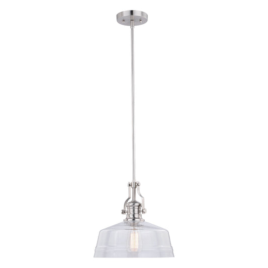 Vaxcel Beloit 12" 1-Light Satin Nickel Farmhouse Pendant Lighting With Clear Seeded Glass Shade