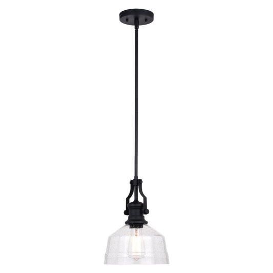 Vaxcel Beloit 9" 1-Light Black Farmhouse Mini Pendant Light With Clear Seeded Glass Shade