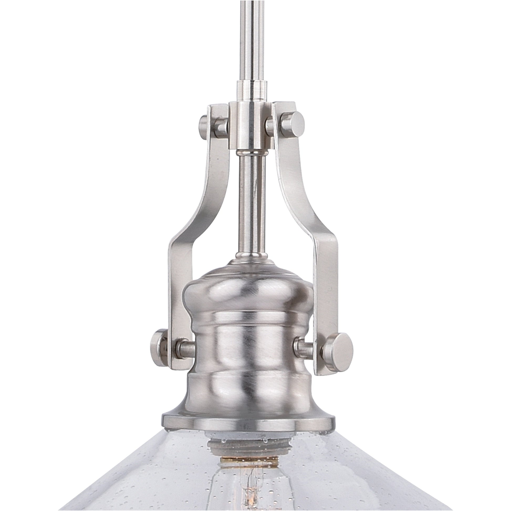 Vaxcel Beloit 9" 1-Light Satin Nickel Farmhouse Mini Pendant Light With Clear Seeded Glass Shade