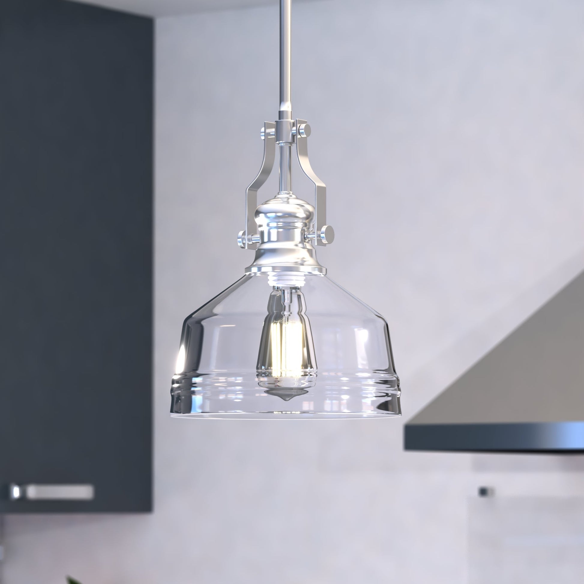 Vaxcel Beloit 9" 1-Light Satin Nickel Farmhouse Mini Pendant Light With Clear Seeded Glass Shade