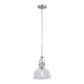 Vaxcel Beloit 9" 1-Light Satin Nickel Farmhouse Mini Pendant Light With Clear Seeded Glass Shade