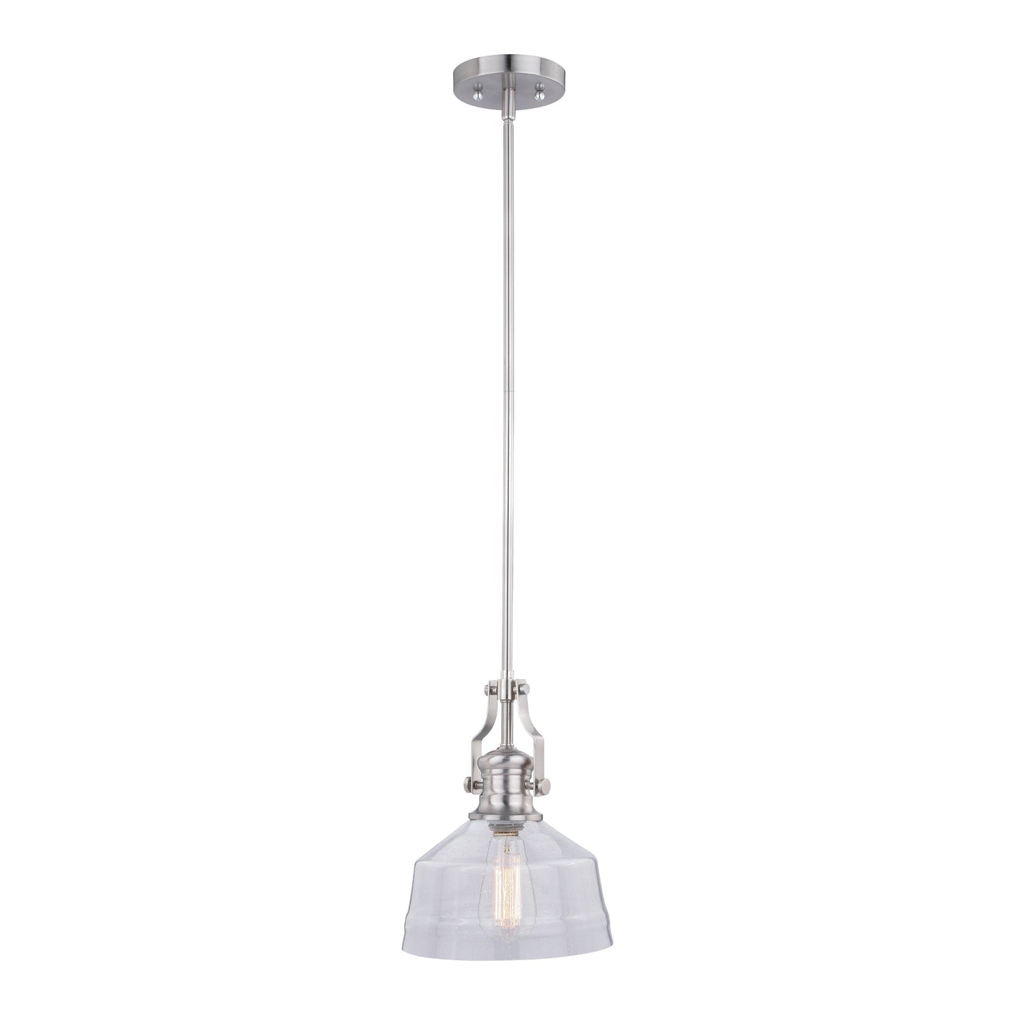 Vaxcel Beloit 9" 1-Light Satin Nickel Farmhouse Mini Pendant Light With Clear Seeded Glass Shade