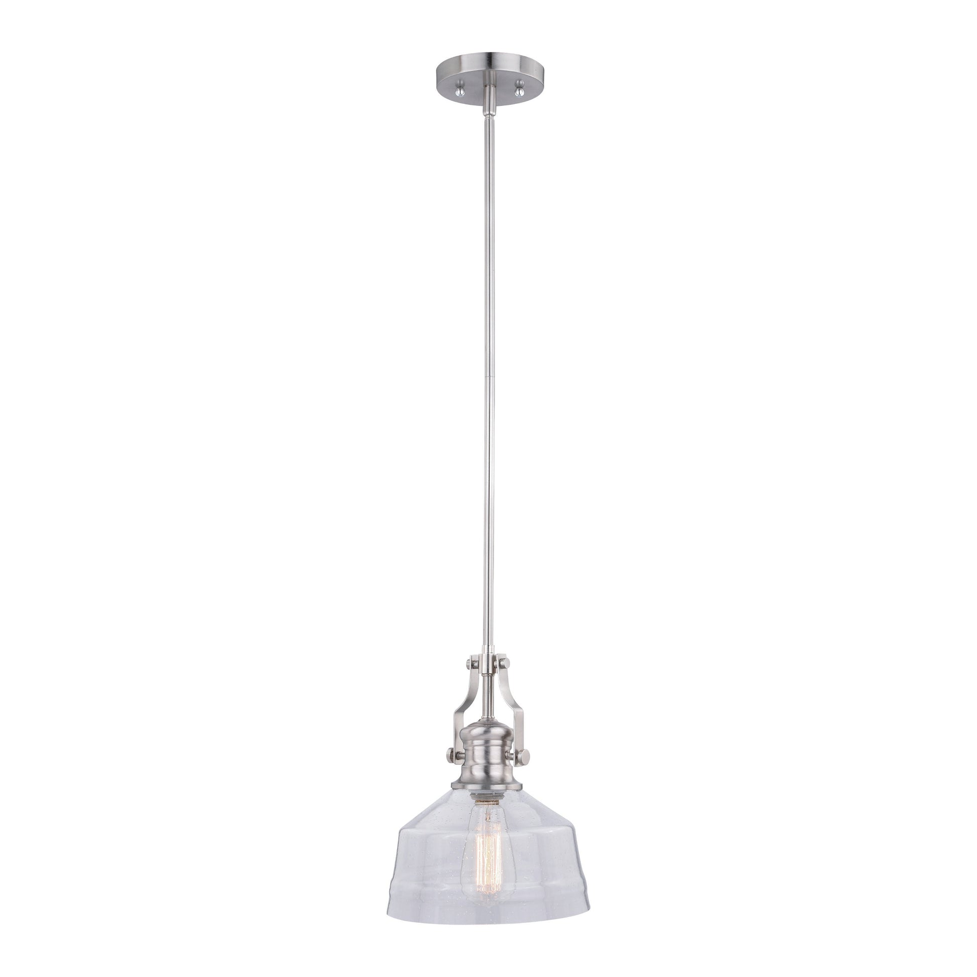 Vaxcel Beloit 9" 1-Light Satin Nickel Farmhouse Mini Pendant Light With Clear Seeded Glass Shade