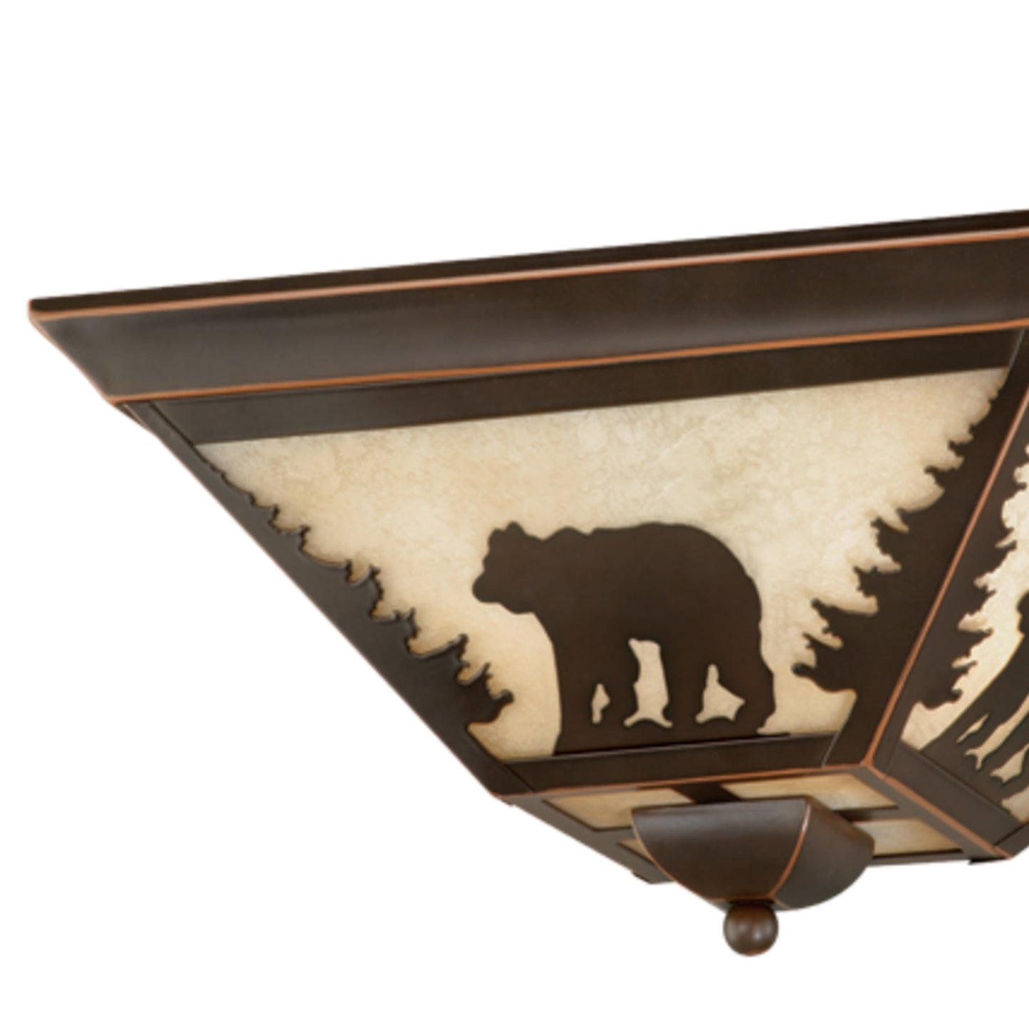 Vaxcel Bozeman 14" Bronze Rustic Bear Flush Mount Ceiling Light Fixture With Amber Flake Glass Shade