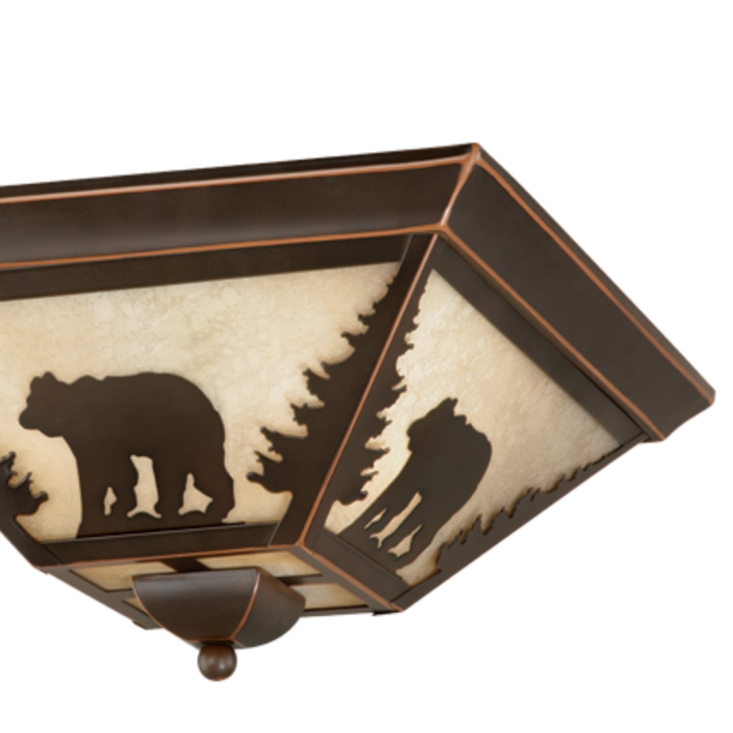 Vaxcel Bozeman 14" Bronze Rustic Bear Flush Mount Ceiling Light Fixture With Amber Flake Glass Shade