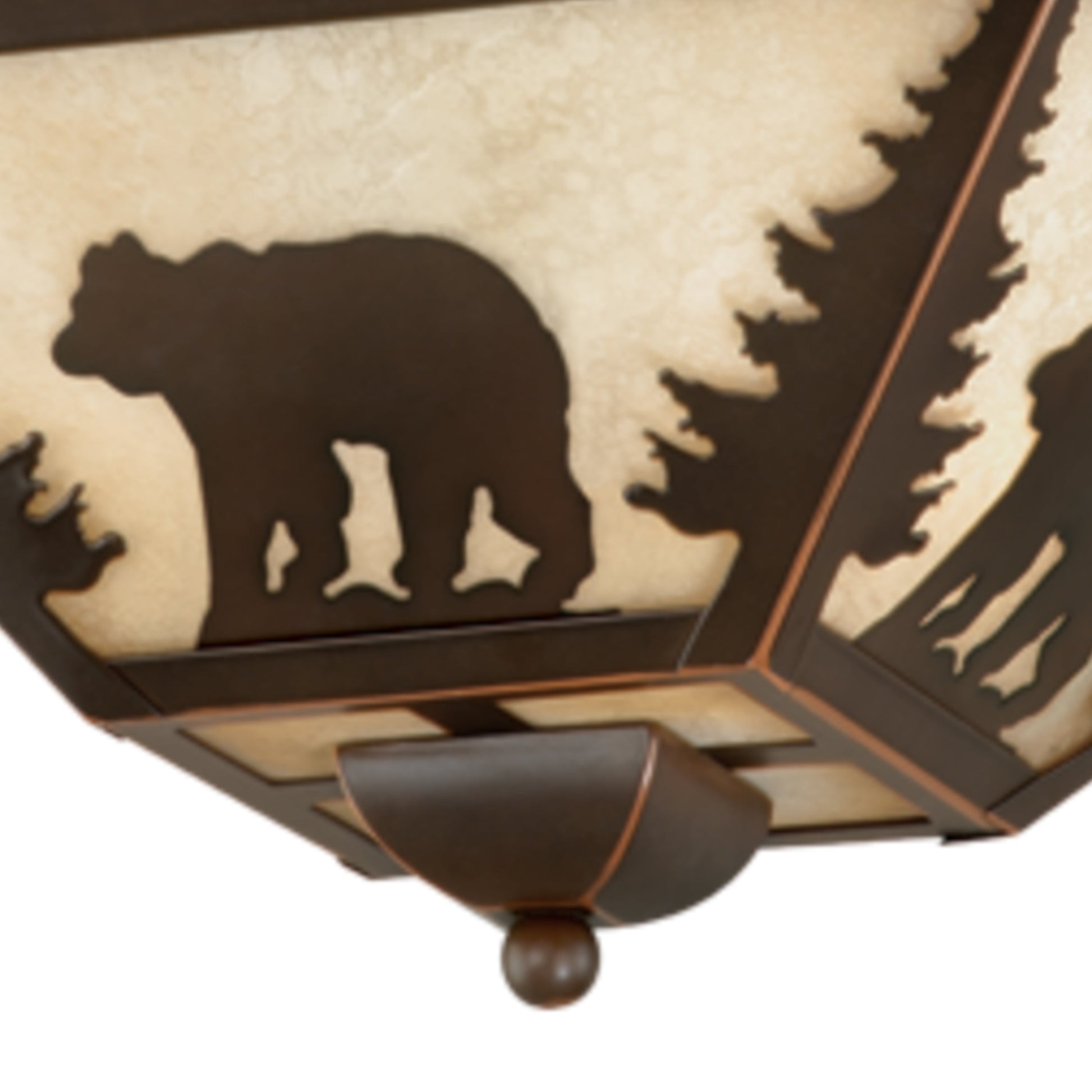 Vaxcel Bozeman 14" Bronze Rustic Bear Flush Mount Ceiling Light Fixture With Amber Flake Glass Shade