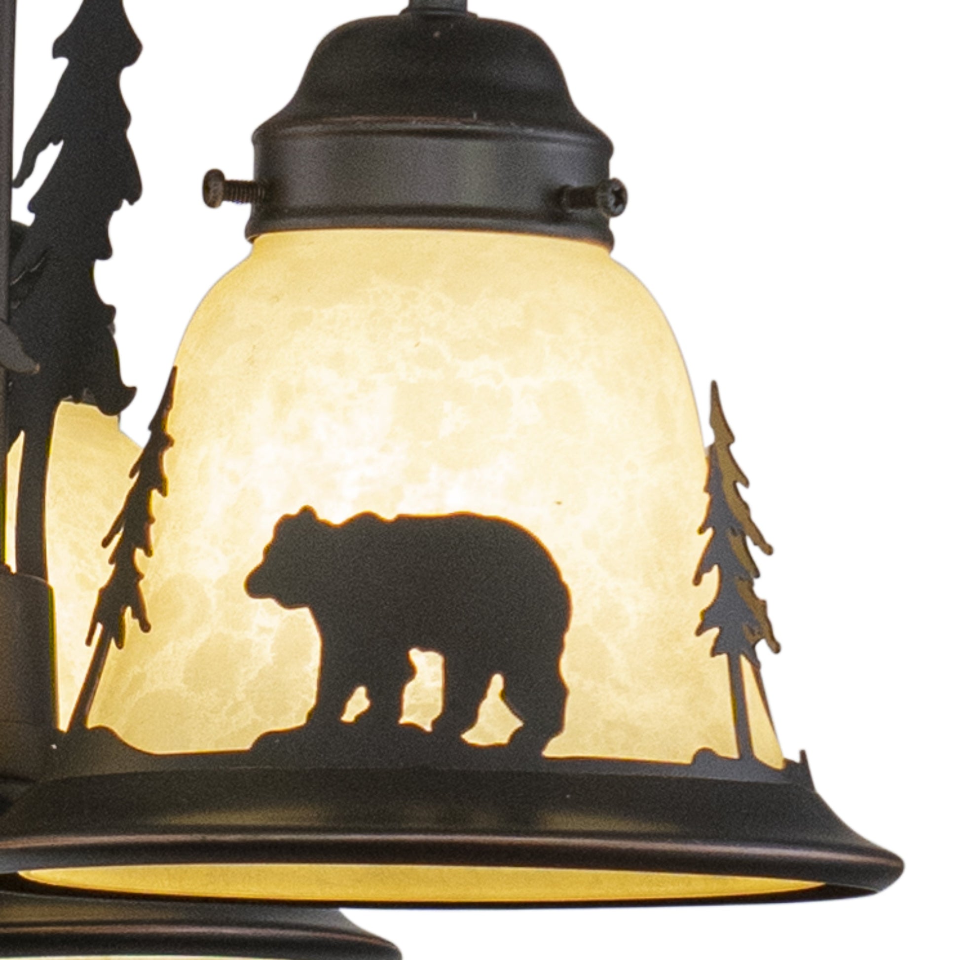 Vaxcel Bozeman 15" 3-Light Bronze Rustic Bear Interior Mini Chandelier With Amber Flake Glass Shades