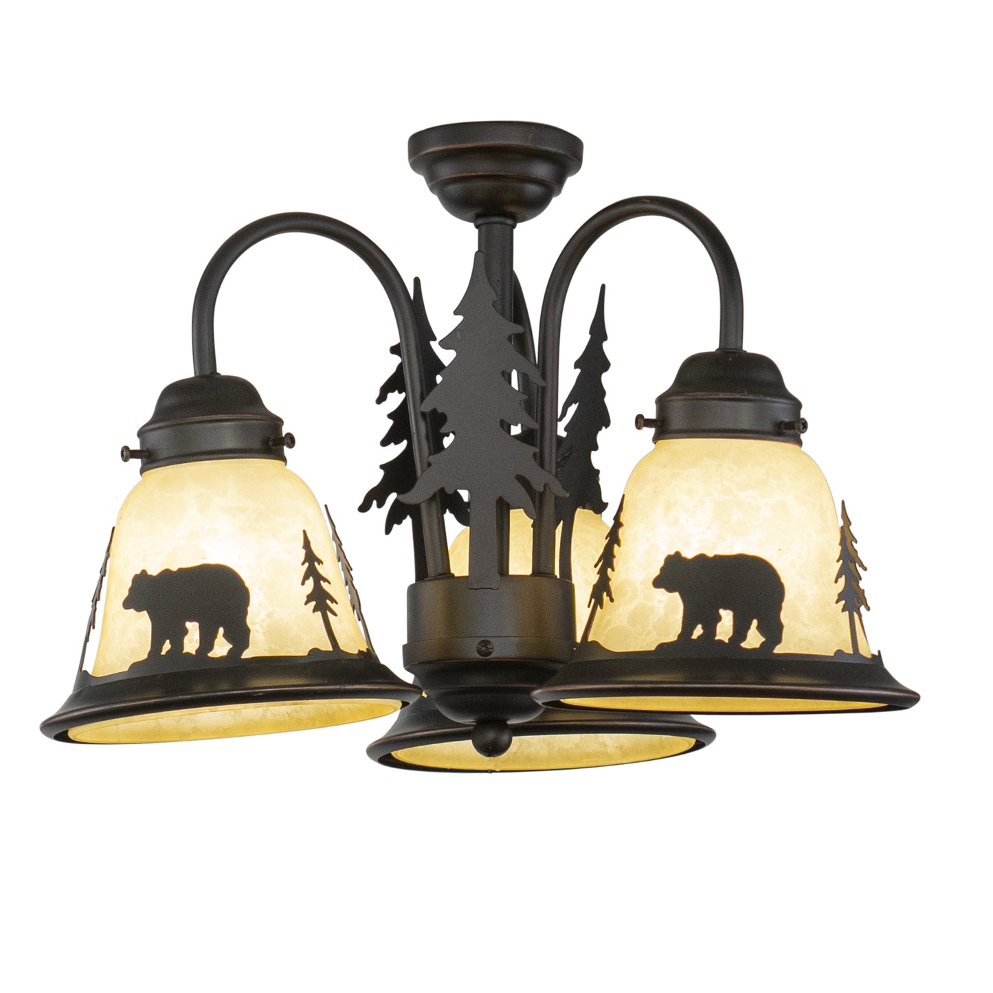 Vaxcel Bozeman 15" 3-Light Bronze Rustic Bear Interior Mini Chandelier With Amber Flake Glass Shades