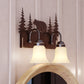 Vaxcel Bozeman 17" 2-Light Bronze Rustic Bear Bathroom Vanity Fixture With Amber Flake Glass Shades