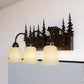 Vaxcel Bozeman 25" 3-Light Indoor Bronze Rustic Bear Steel Bathroom Vanity Fixture With Amber Flake Glass Shades