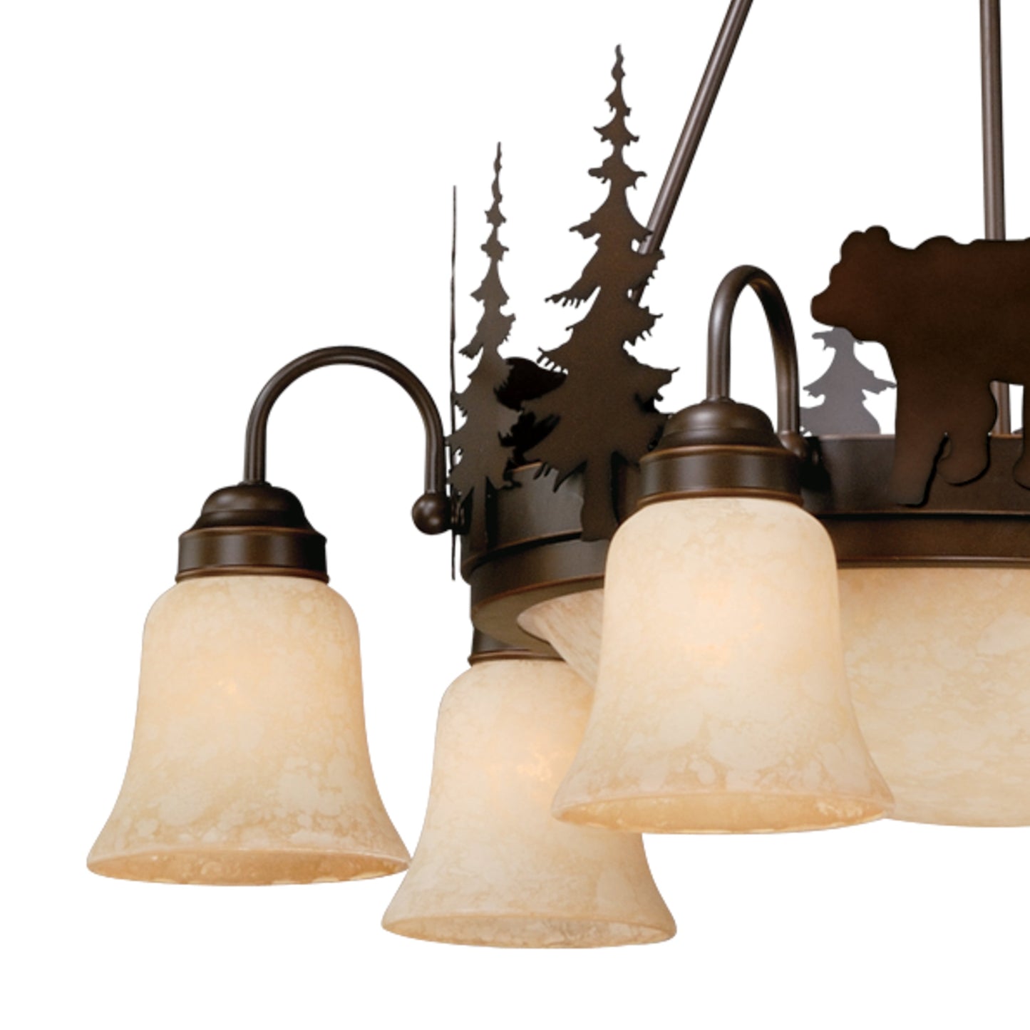 Vaxcel Bozeman 29" 9-Light Bronze Rustic Bear Steel Chandelier With Amber Flake Glass Shades