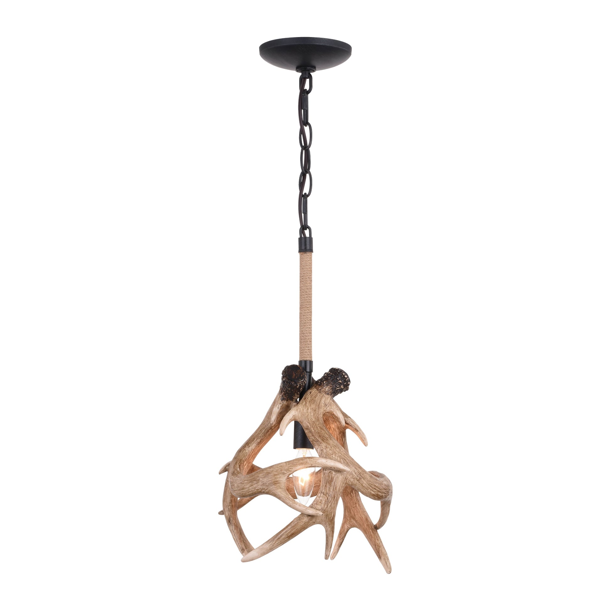 Vaxcel Breckenridge 11" 1-Light Bronze Rustic Kitchen Island Antler Pendant Light With Natural Rope Accent