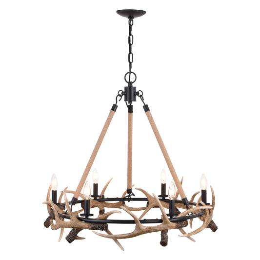 Vaxcel Breckenridge 31" 6-Light Bronze Rustic Antler Indoor Chandelier With Natural Rope Accent