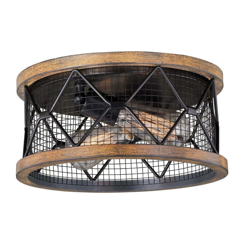 Vaxcel Bremerton 13" W Bronze Industrial Cage Drum Flush Mount Ceiling Light
