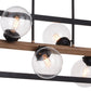 Vaxcel Bridgeview 38" 6-Light Oil Rubbed Bronze and Light Walnut Industrial Linear Pendant Chandelier With Clear Seeded Globe Glass Shades