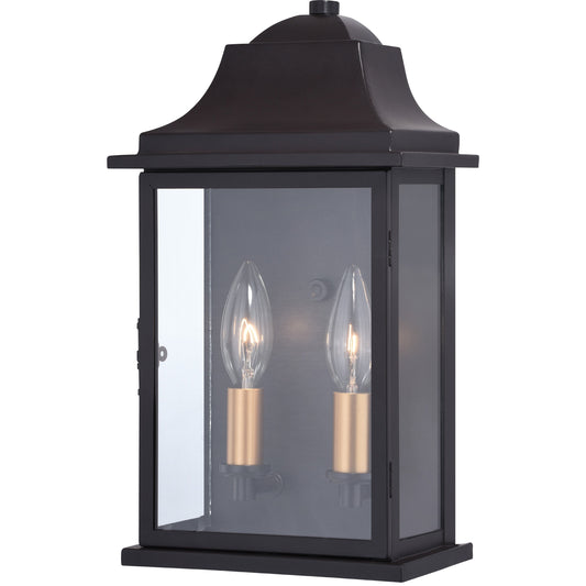 Vaxcel Bristol 13" 2-Light Oil Burnished Bronze and Light Gold Outdoor Wall Lantern With Clear Glass Shade