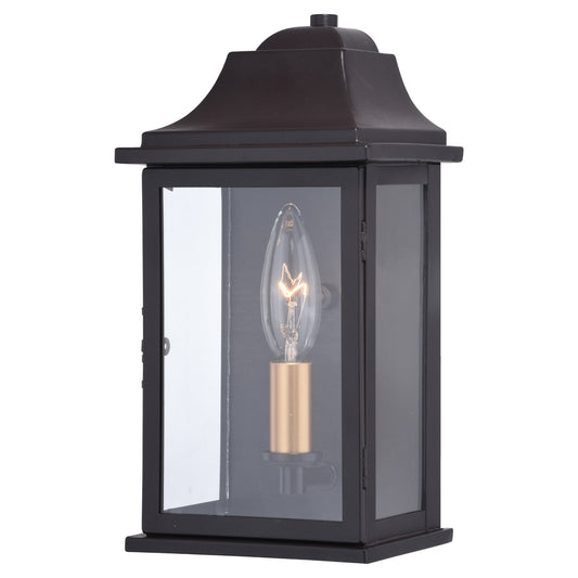 Vaxcel Bristol 6" 1-Light Oil Burnished Bronze and Light Gold Outdoor Wall Lantern With Clear Glass Shade