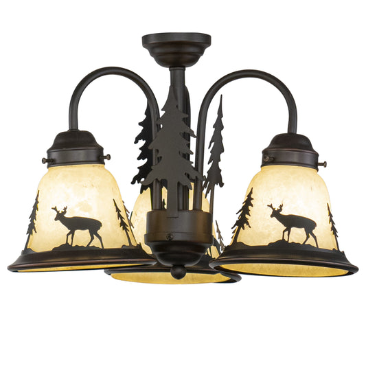 Vaxcel Bryce 16" 3-Lights LED Bronze Rustic Deer Convertible Ceiling Fan Light Kit With Amber Flake Glass Shades