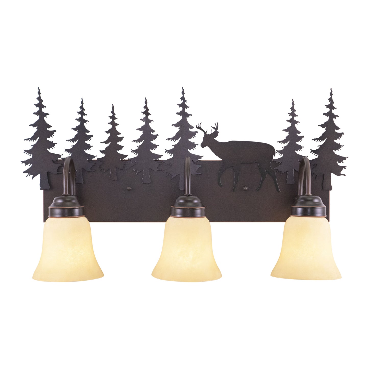 Vaxcel Bryce 25" 3-Light Bronze Rustic Deer Bathroom Vanity Fixture With Amber Flake Glass Shades