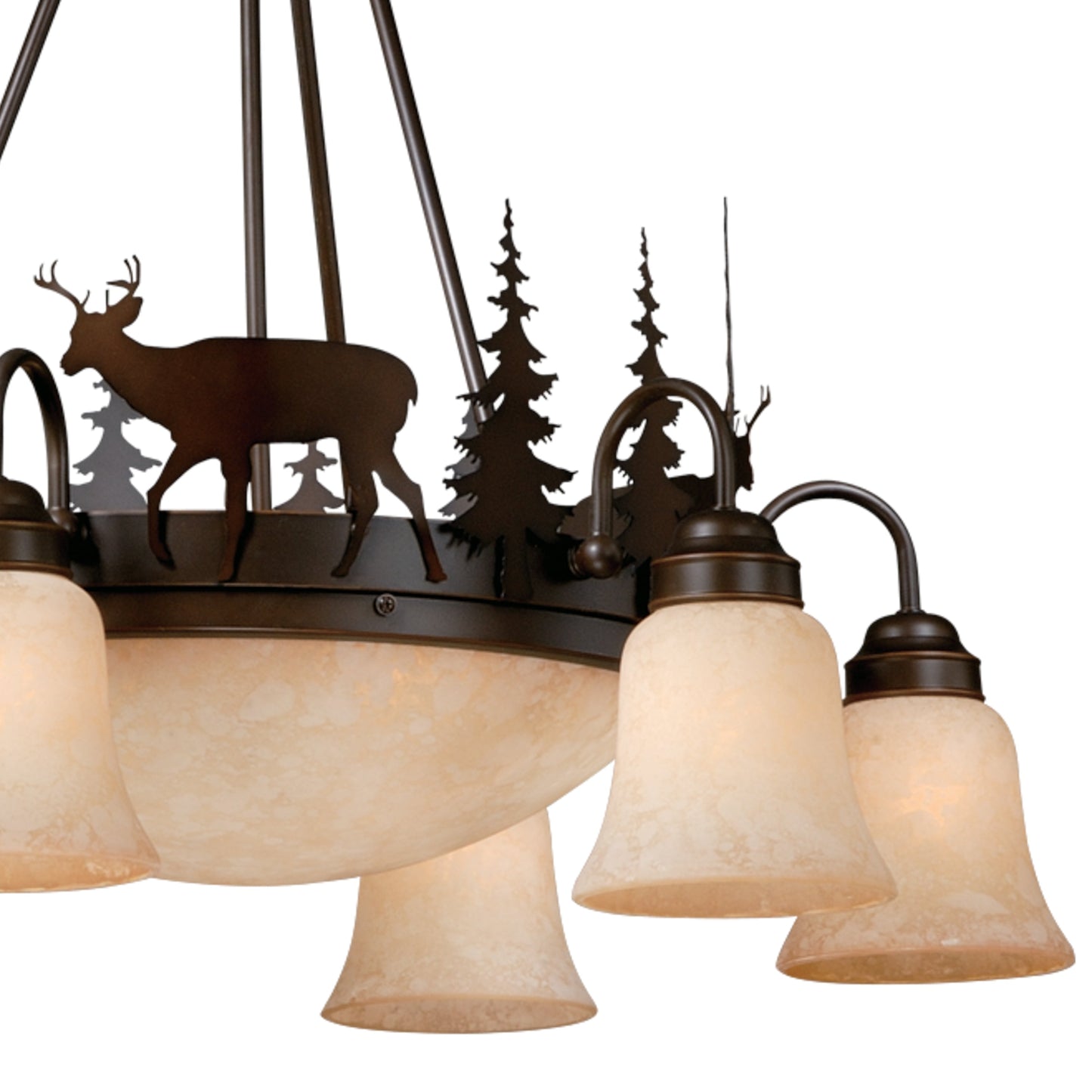 Vaxcel Bryce 29" 9-Light Bronze Rustic Deer Chandelier With Amber Flake Glass Shades