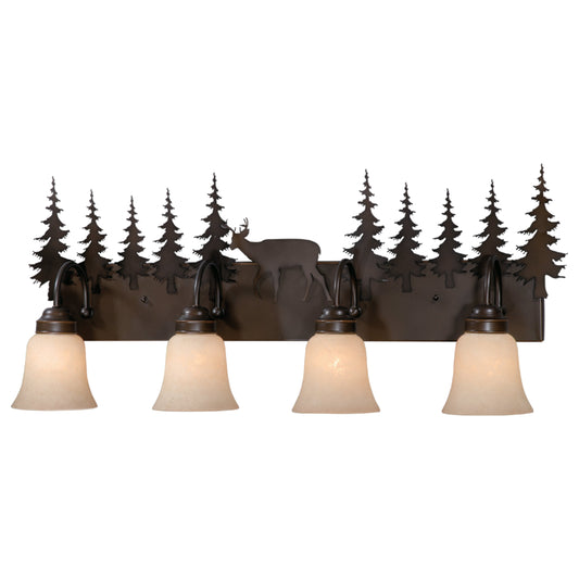 Vaxcel Bryce 33" 4-Light Bronze Rustic Deer Bathroom Vanity Fixture With Amber Flake Glass Shades