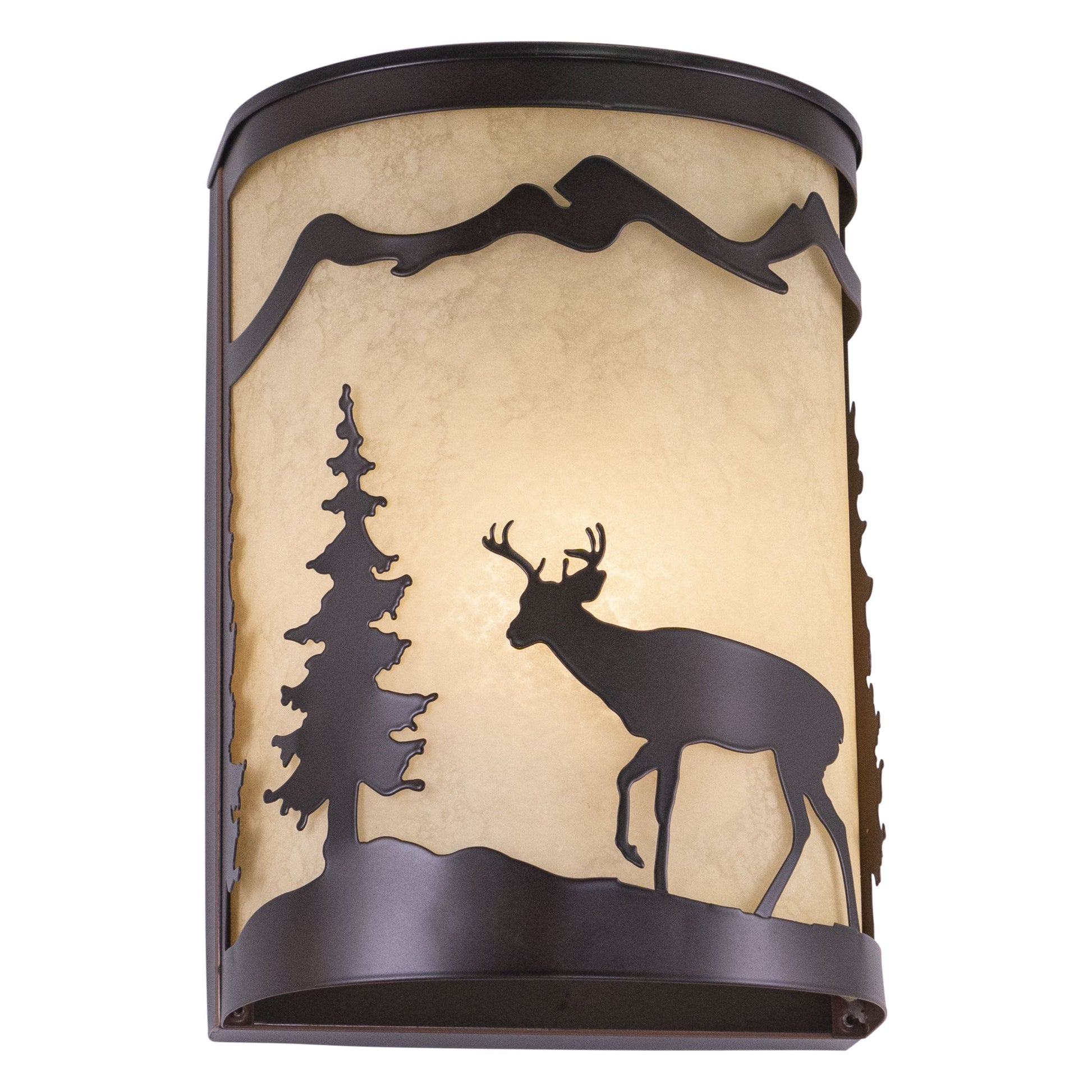 Vaxcel Bryce 8" 1-Light Bronze Rustic Deer Tree Indoor Outdoor Flush Wall Sconce With White Tiffany Glass Shade