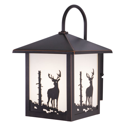 Vaxcel Bryce 8" 1-Light Bronze Rustic Deer Tree Outdoor Wall Lantern White Tiffany Glass Shade